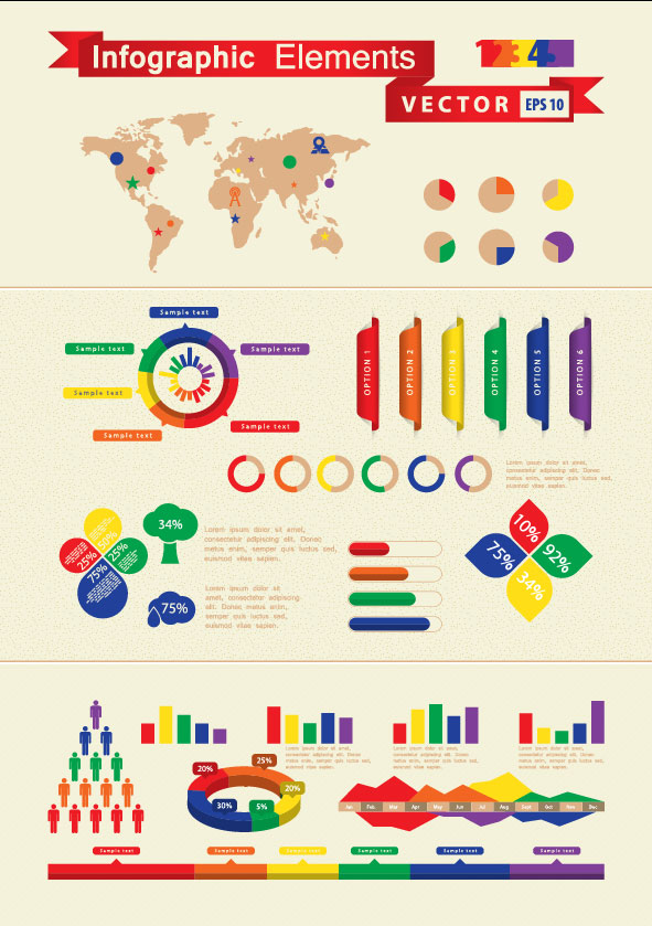 Set of Infographics and chart elements vector 02 infographics elements element chart   