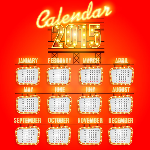 Shiny lights calendar 2015 vector shiny lights light calendar 2015   