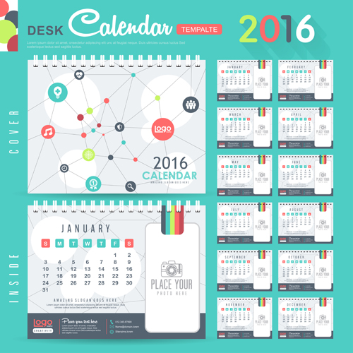 2016 New year desk calendar vector material 90 year new material desk calendar 2016   