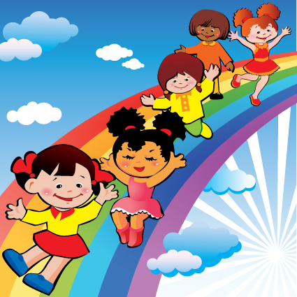 Children with rainbow design vector 03 rainbow children   