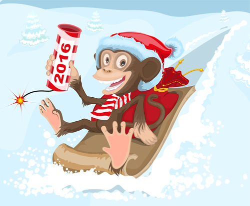 2016 christmas with funny monkey vector 07 monkey funny christmas 2016   
