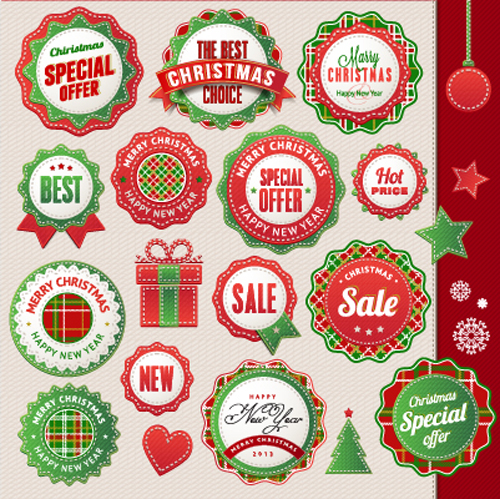 Christmas sticker with labels and badge vector set 02 sticker labels christmas badge   