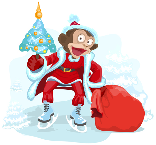 2016 christmas with funny monkey vector 09 monkey funny christmas 2016   