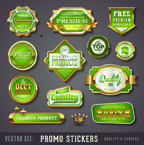 Golden promo stickers labels vector set 02 stickers sticker promo labels label golden design   