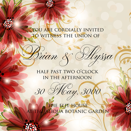 Beautiful flowers wedding Invitation Card vector set 07 wedding flowers card vector Beautiful flowers beautiful   