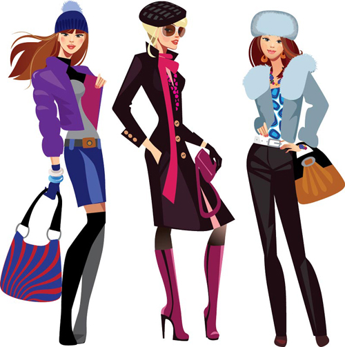 Vector fashion girls design elements set 04 fashion girls fashion elements   