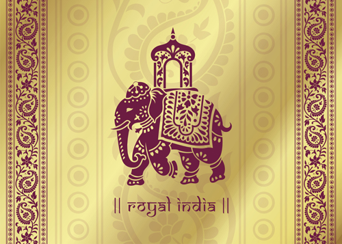 Indian patterns with elephants vector set 02 patterns indian elephants   