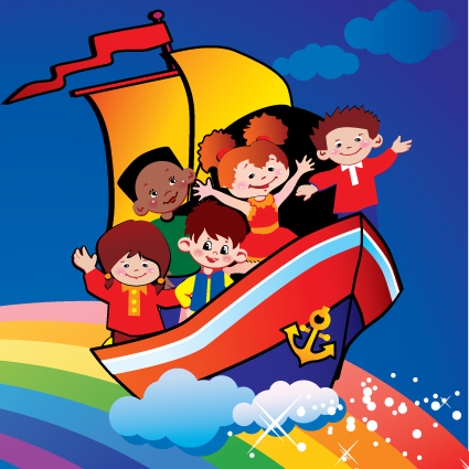 Children with rainbow design vector 02 rainbow children   