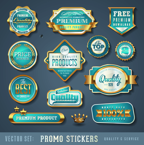 Golden promo stickers labels vector set 01 stickers sticker promo labels label golden   