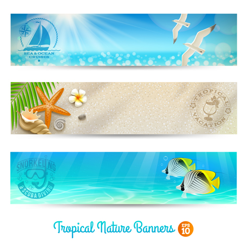 Ocean with beach holiday banner vector ocean holiday beach banner   