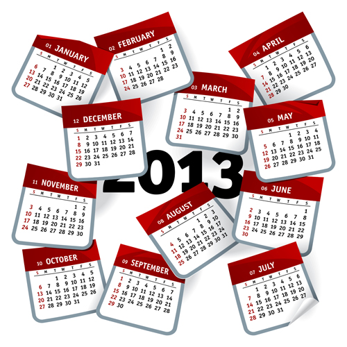 Set of Calendar grid 2013 design vector 10 grid calendar 2013   