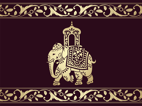 Indian patterns with elephants vector set 06 patterns indian elephants   