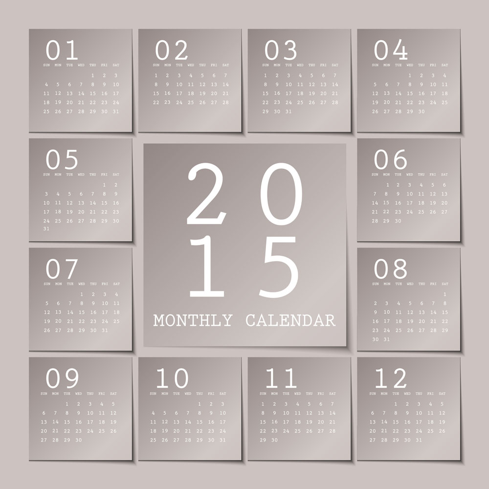Gray calendar 2015 notes style vector notes gray calendar 2015   