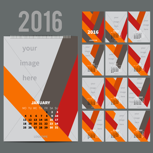 2016 desk calendar template vectors set 04 template calendar 2016   