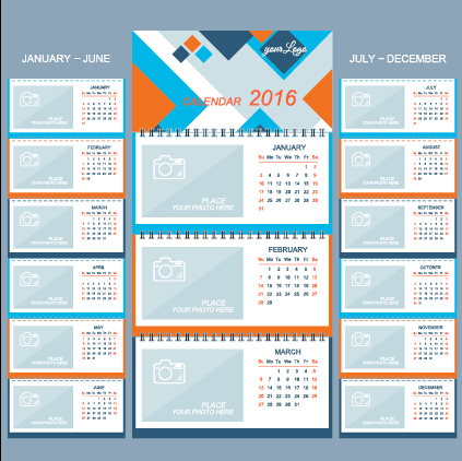 2016 desk calendar template vectors set 15   