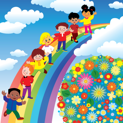 Children with rainbow design vector 01 rainbow children   