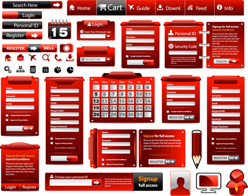 Set of Red style Website design Elements vector 02 website style red elements element   