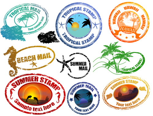 Vintage Travel stamps elements vector 02 vintage tropical summer stamps stamp elements element   