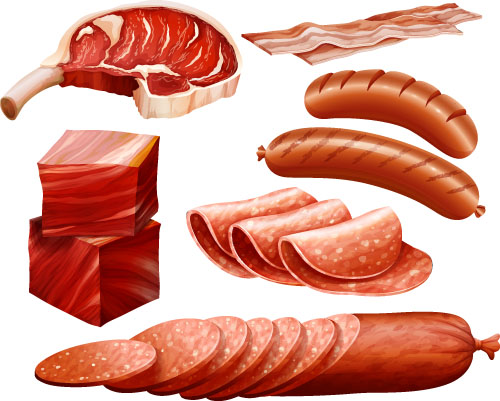 Meats with bacon and sausages vector sausages Meats bacon   