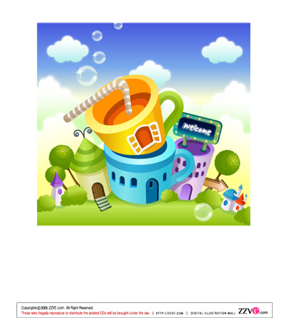 lovely cartoon scene set 33 vector 96580 plant cartoon small house building Cartoon field cartoon cartoon landscapes cartoon bright colors   