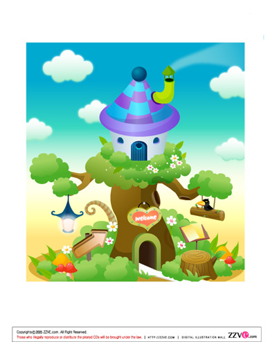 lovely cartoon scene set 32 vector 96570 plant cartoon small house building Cartoon field cartoon cartoon landscapes cartoon bright colors   