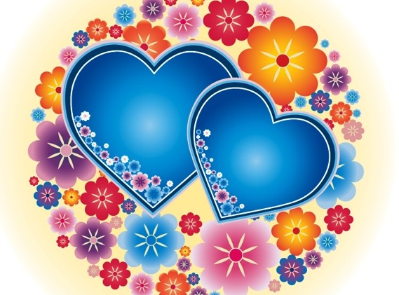 Cute blue heart and flower background vector heart flower cute blue background   