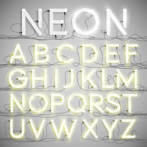 Creative neon alphabet vector set 01 neon creative alphabet   