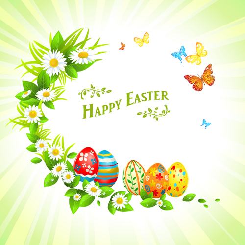 Happy easter flower frame background vector 03 frame flower easter background vector background   