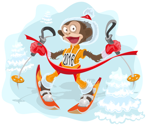 2016 christmas with funny monkey vector 08 monkey funny christmas 2016   