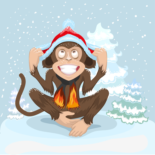 2016 christmas with funny monkey vector 06 monkey funny christmas 2016   