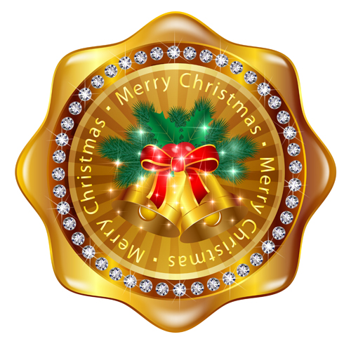 Christmas golden badges with bell vector golden christmas bell badges   