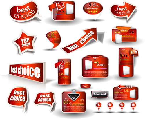 Set of Red style Website design Elements vector 01 website style elements element   