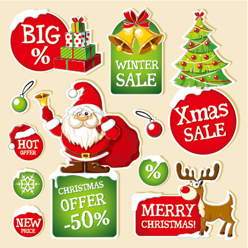 Christmas sticker with labels and badge vector set 03 sticker labels christmas badge   