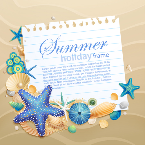 Shells and Starfishe holiday frame elements vector 01 Starfishe shells holiday elements element   