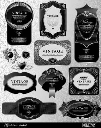 Black glass textured Label vector set 04 textured label glass texture black   