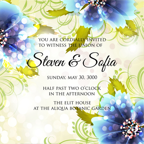 Beautiful flowers wedding Invitation Card vector set 06 wedding invitation flowers Beautiful flowers   