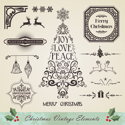 Christmas vintage ornaments elements vector set 01 vintage ornaments ornament elements element christmas   