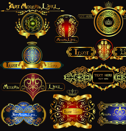 Set of Royal gold banner and luxury label vector 01 royal luxury label gold   