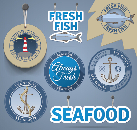 Retro tag and badge sea elements vector tag sea elements element badge   