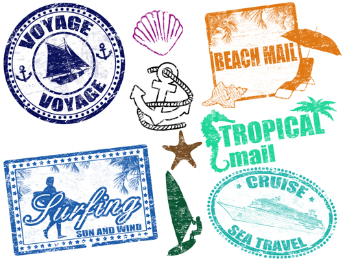 Vintage Travel stamps elements vector 05 vintage travel summer stamps stamp elements element   