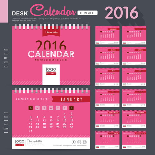 2016 New year desk calendar vector material 87 year new material desk calendar 2016   