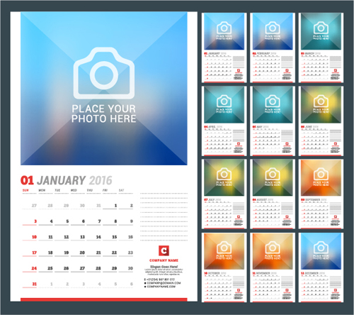 2016 desk calendar template vectors set 01 template calendar 2016   