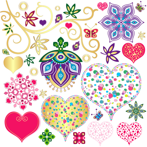 Floral with heart pattern vector material vector material pattern vector pattern floral   