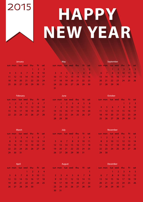 2015 New year calendar red vector red new year calendar 2015   
