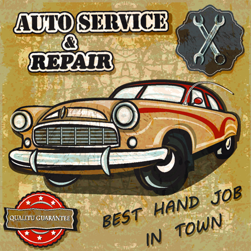 Retro auto service and repair poster vector 01 service repair poster   