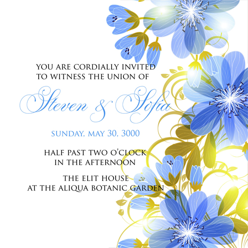 Beautiful flowers wedding Invitation Card vector set 04 wedding invitation card Beautiful flowers   