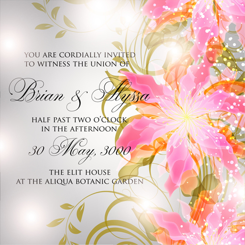Beautiful flowers wedding Invitation Card vector set 05 wedding invitation card Beautiful flowers   