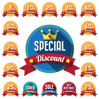 Yellow discount labels wit red ribbon vector yellow ribbon red labels label discount   