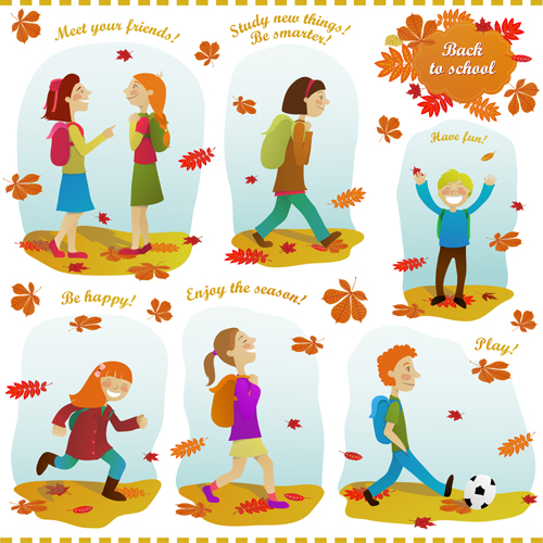 Autumn leaves and people design elements vector people leaves leave elements element   