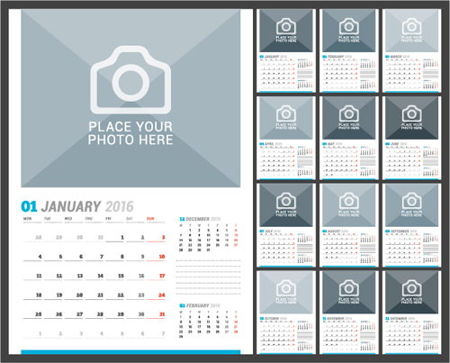 2016 desk calendar template vectors set 02 template calendar 2016   